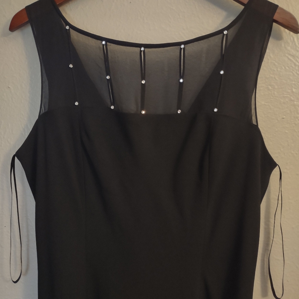 Evan-Picone Black Rhinestone Embellished Drape Back Dress Size 16 - Picture 6 of 16